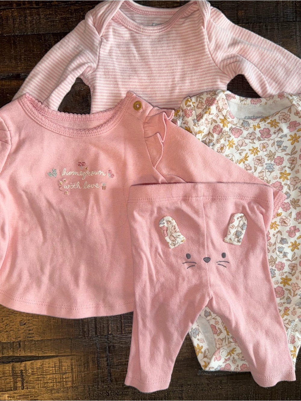 Pink Baby Girls' 4 Piece Set - Floral & Bunny Details